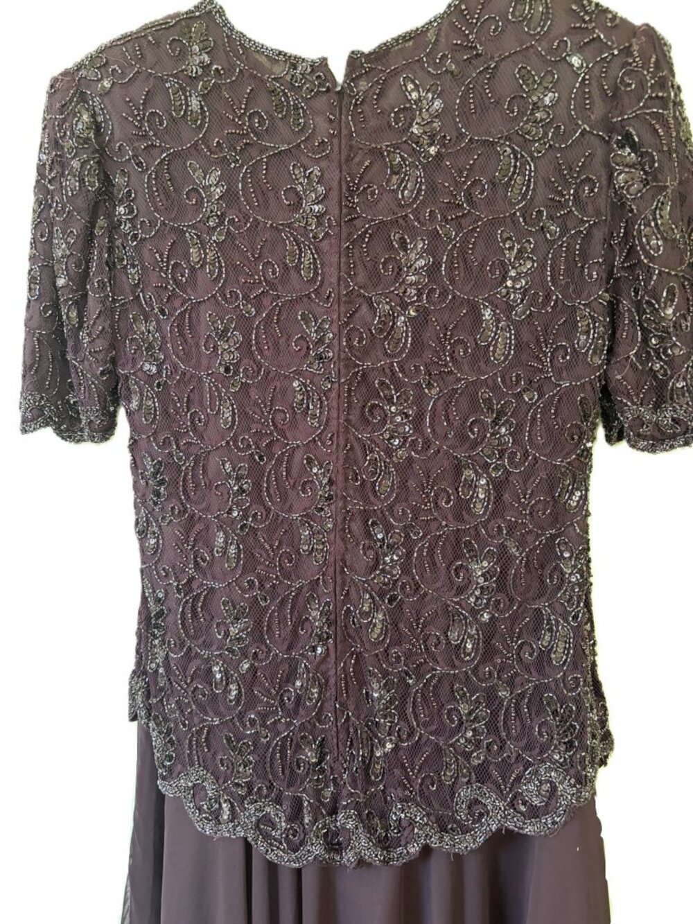 Vintage Eggplant Short Sleeve Beaded Formal Dress. Brilliante by JA - Picture 5 of 7